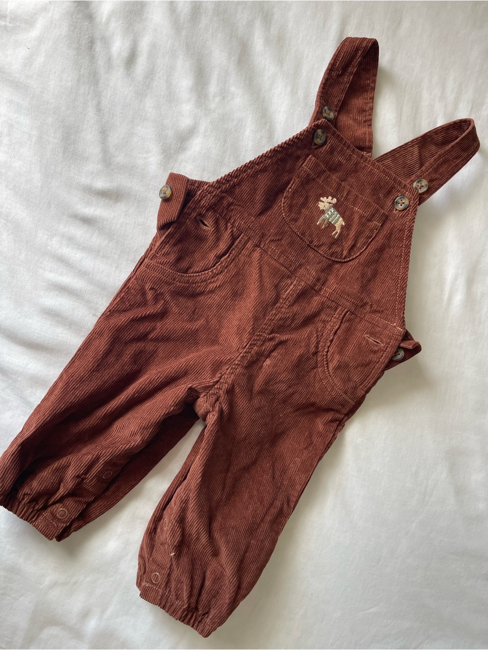 Carter's Rust Brown Corduroy Overalls with Embroidered Moose
